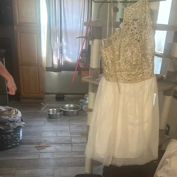 b darlin gold and white dress Armani Dress
